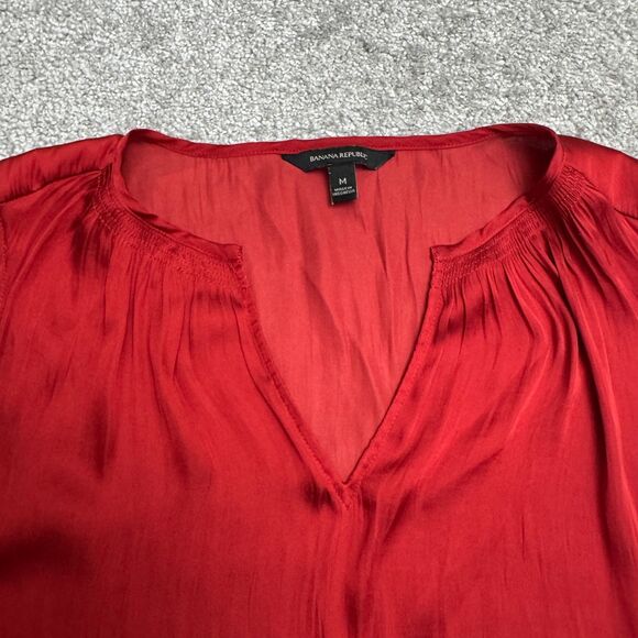 Banana Republic Satin Blouse Tank Top Womens Medium Autumn Orange Split Neck - Picture 5 of 12